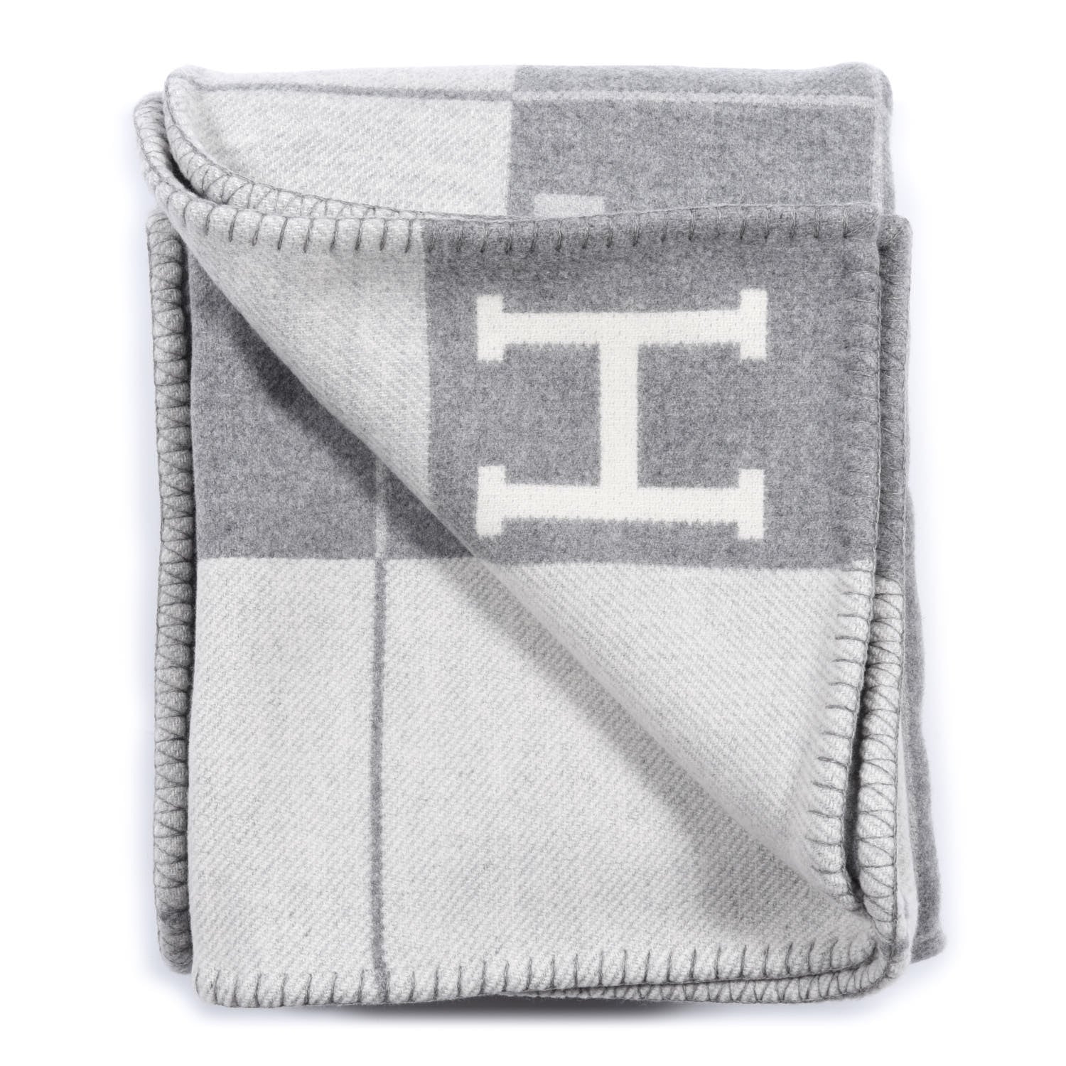 Hermes Wool Cashmere Avalon III Blanket Ecru Gris Clair 2 of 4