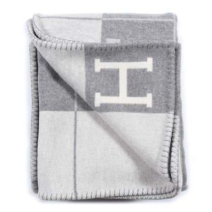 Hermes Wool Cashmere Avalon III Blanket Ecru Gris Clair 2 of 4