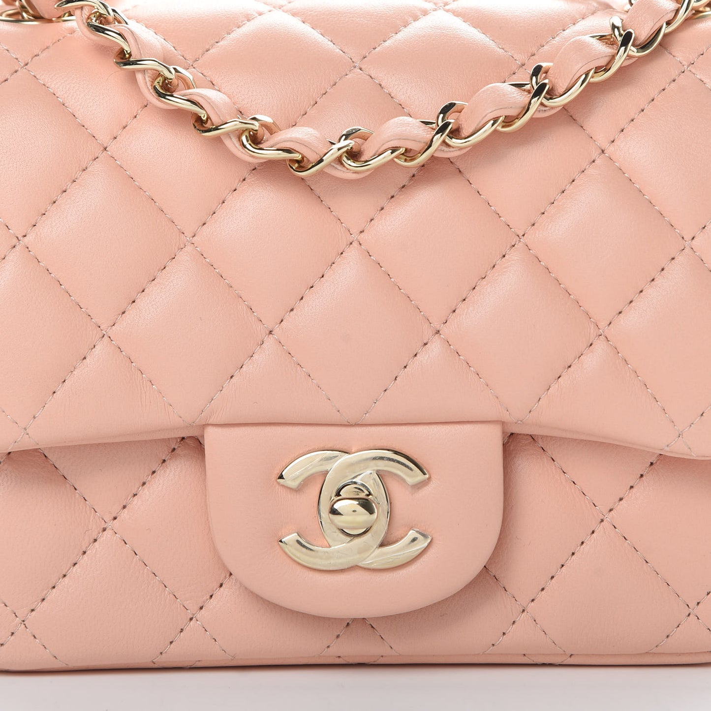 Lambskin Quilted Mini Square Flap Light Pink