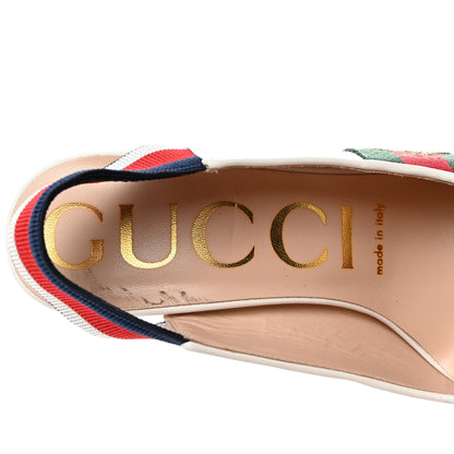 Gucci Malaga Kid Web Sylvie High Heel Slingback Pumps 36.5 White 6 of 9