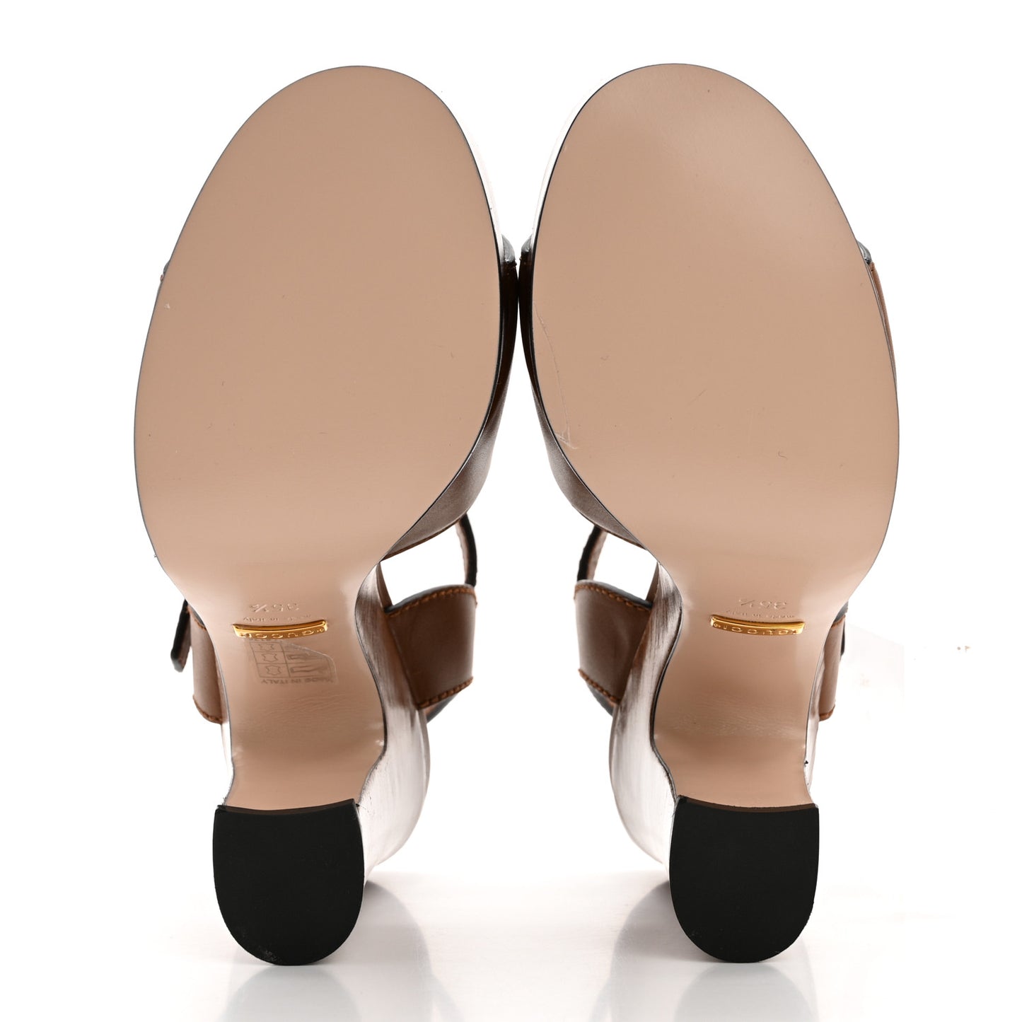 Cosmos Softy Calfskin Wooden Interlocking G Cut-Out 30/120mm Platform Sandals 35.5 Cuir