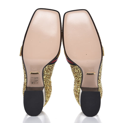 Gucci Glitter Nappa Web Peyton 75mm Loafer Pumps 38.5 Oro Vecchio 5 of 9