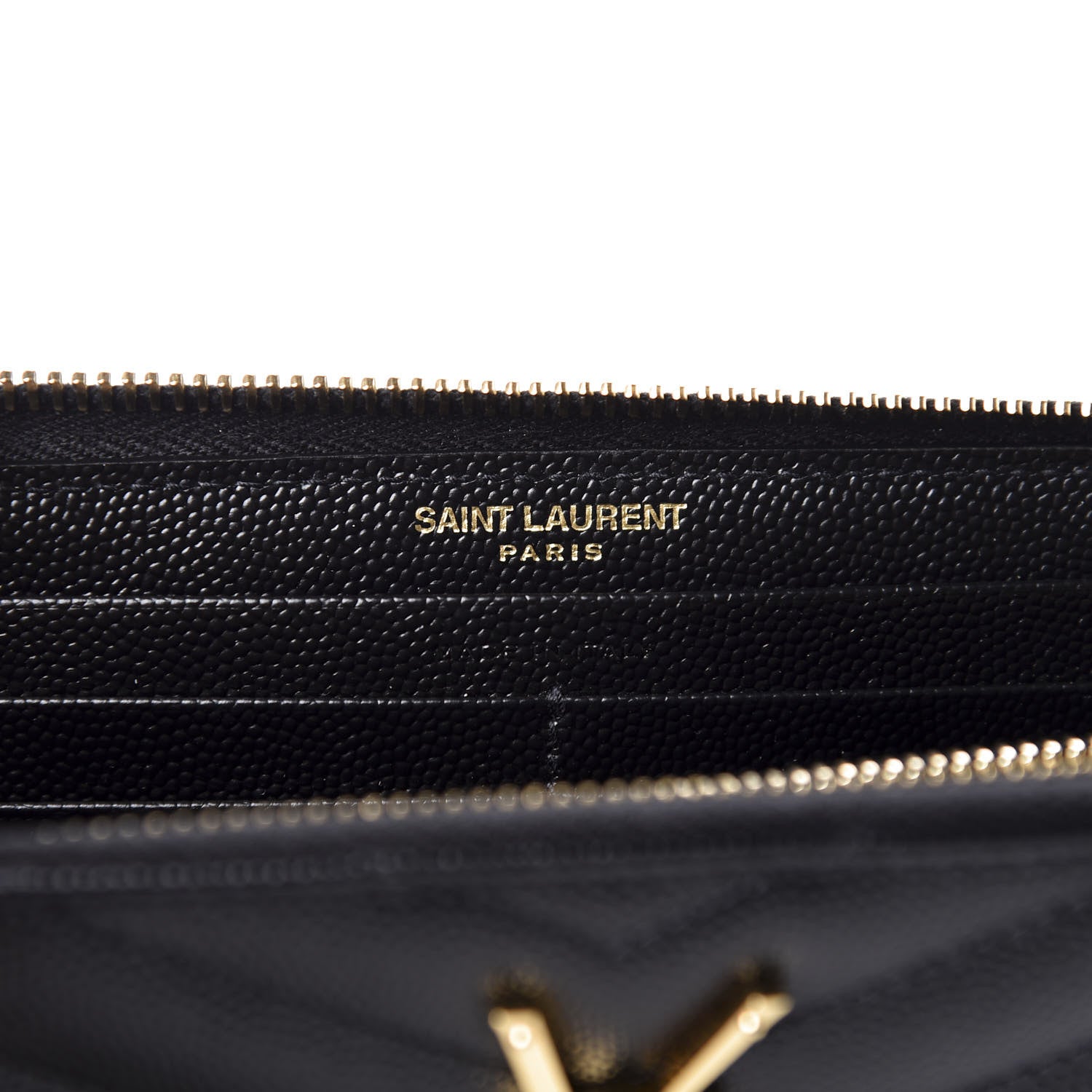 Saint Laurent Grain De Poudre Matelasse Chevron Monogram Zip Around Wallet Black 7 of 9