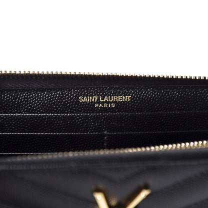 Saint Laurent Grain De Poudre Matelasse Chevron Monogram Zip Around Wallet Black 7 of 9