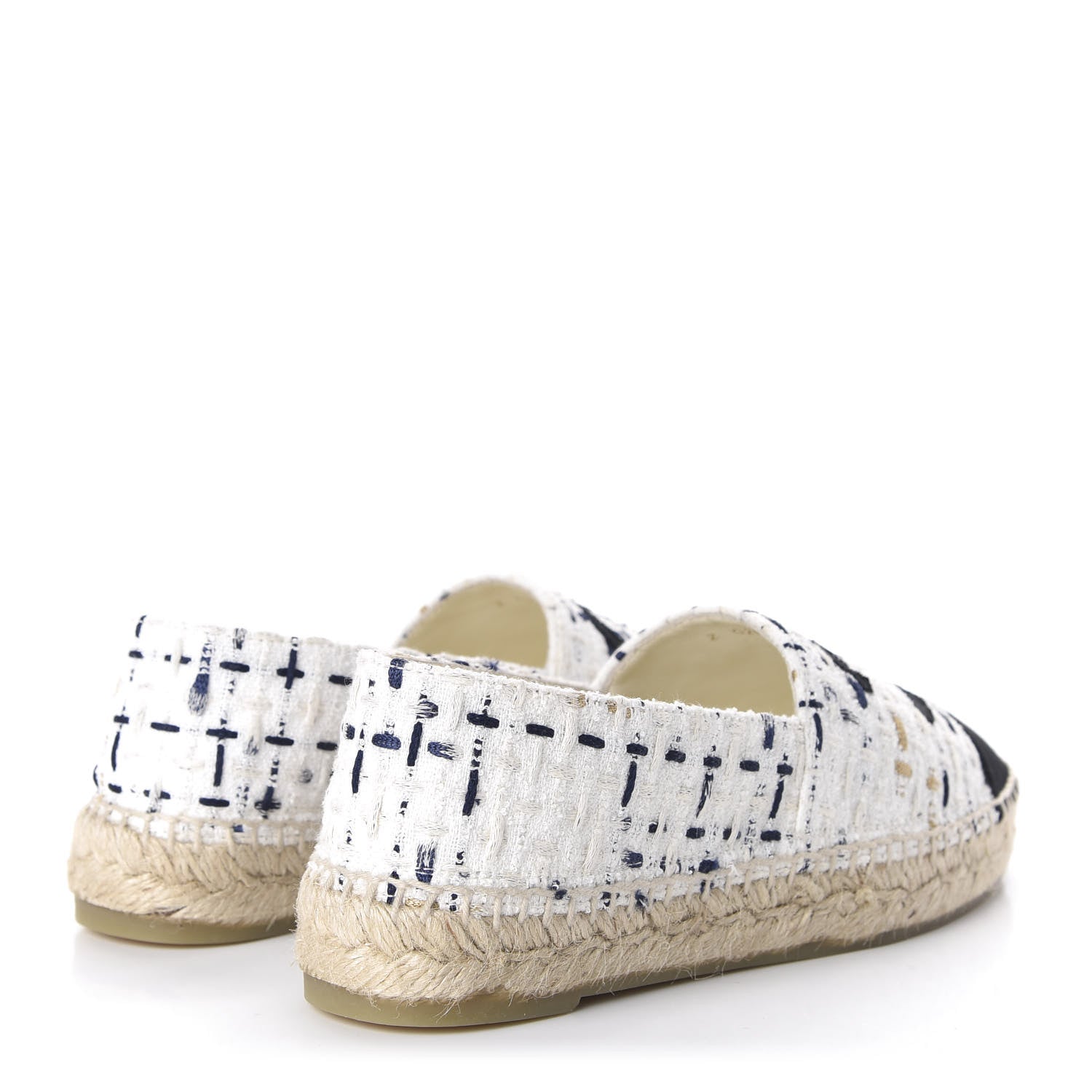 Chanel Tweed Grosgrain CC Espadrilles 36 White Beige Black 4 of 9