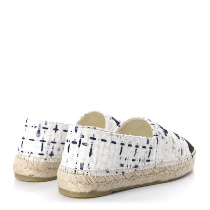 Chanel Tweed Grosgrain CC Espadrilles 36 White Beige Black 4 of 9