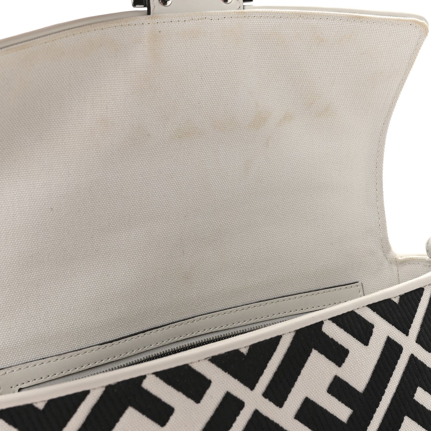 Canvas Vitello King FF Embroidered Baguette White Black