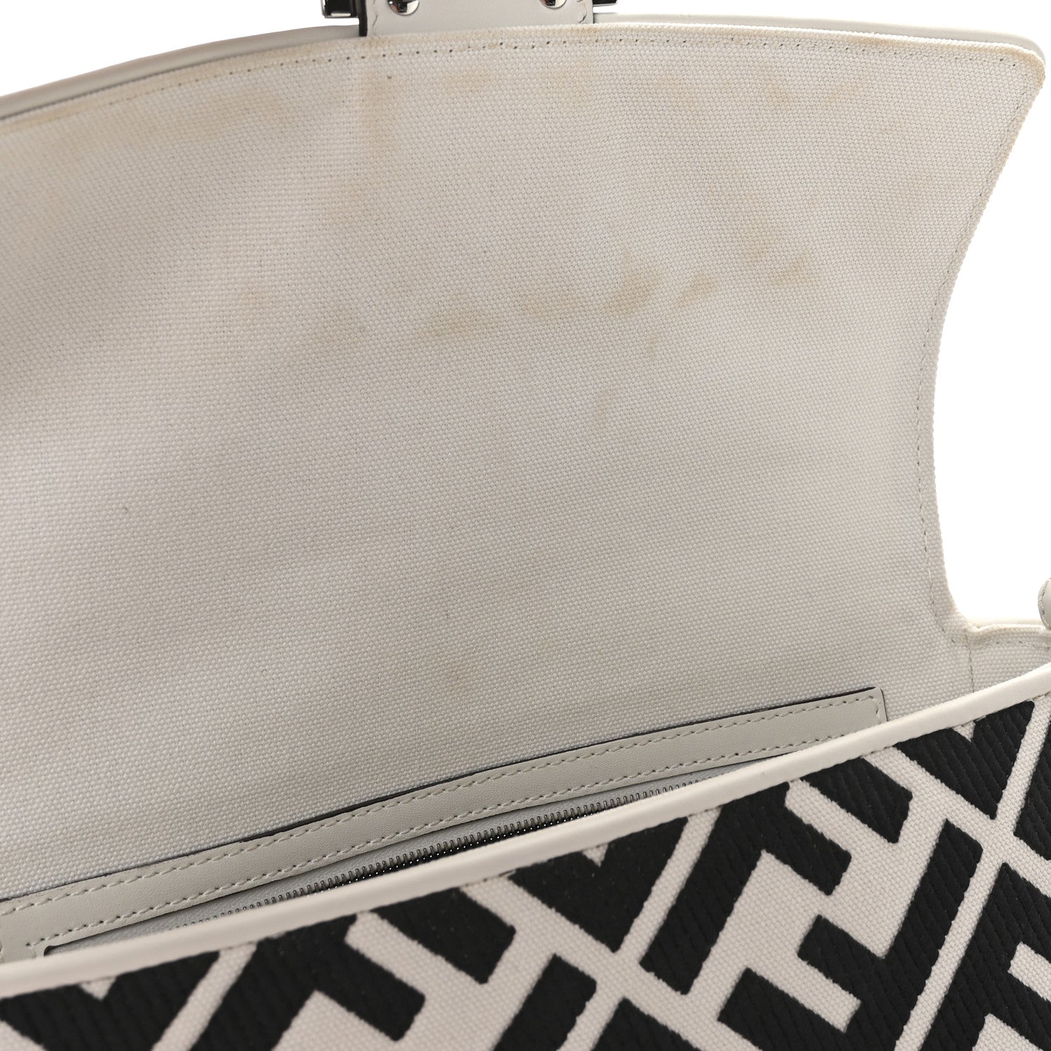 Fendi Canvas Vitello King FF Embroidered Baguette White Black 11 of 11