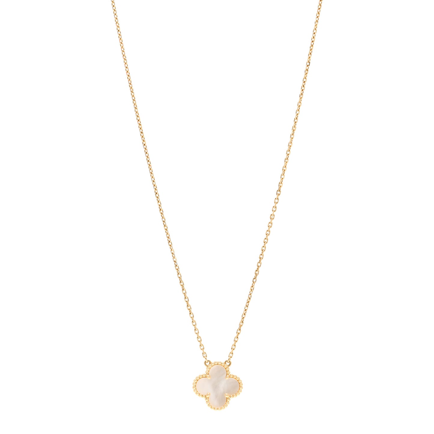 18K Yellow Gold Mother of Pearl Vintage Alhambra Pendant Necklace