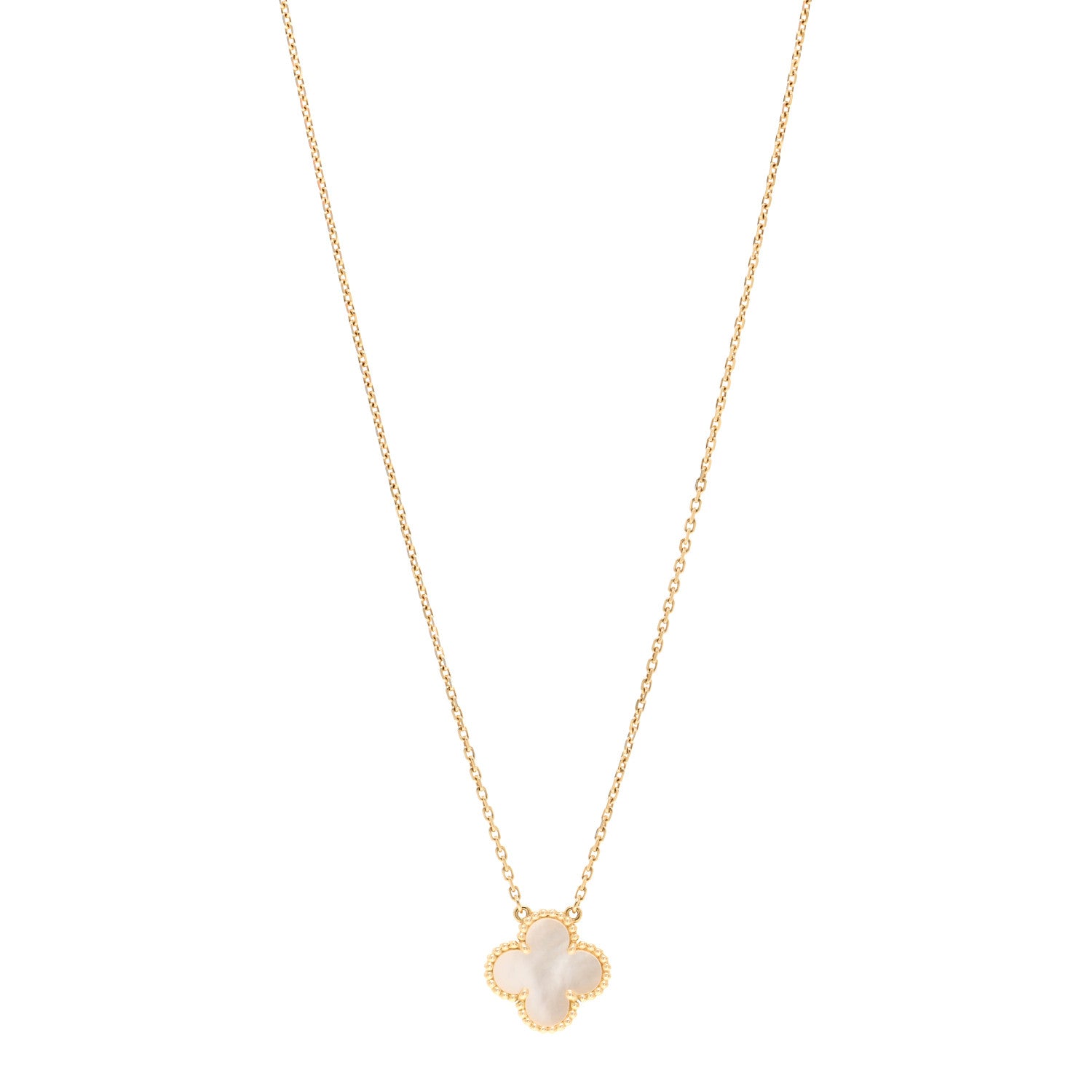 Van Cleef & Arpels 18K Yellow Gold Mother of Pearl Vintage Alhambra Pendant Necklace 1 of 6