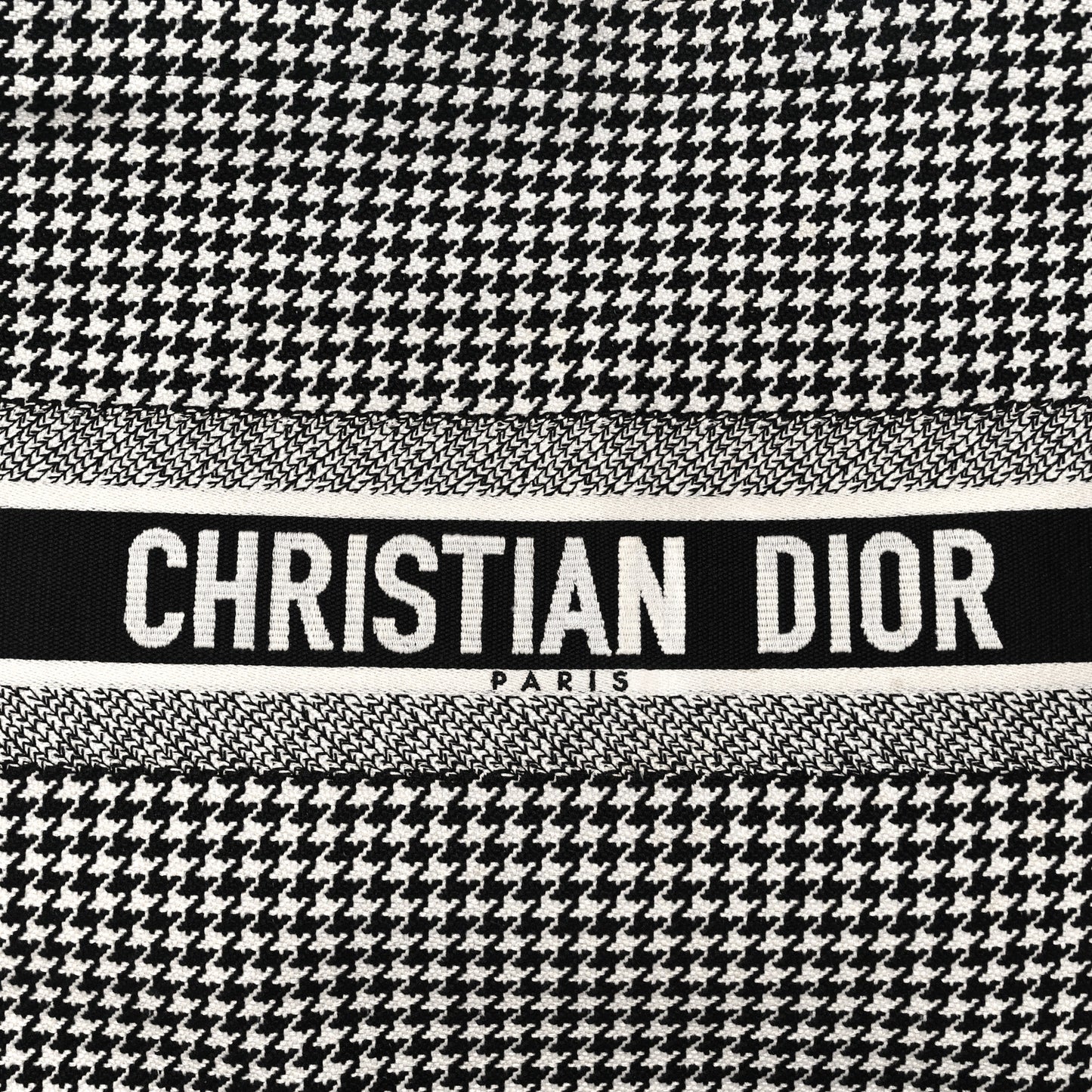 Canvas Houndstooth Embroidered Book Tote Black White
