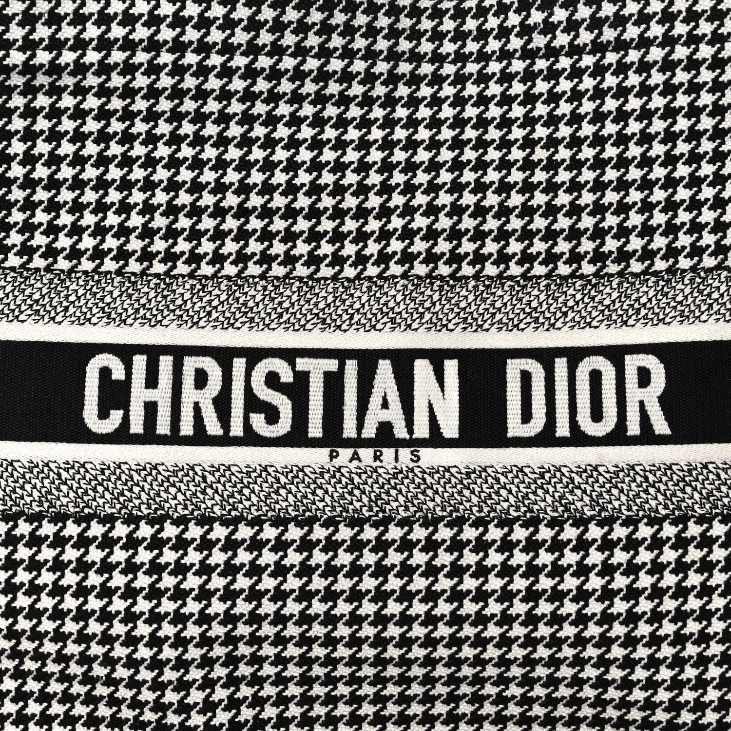 Christian Dior Canvas Houndstooth Embroidered Book Tote Black White 8 of 10