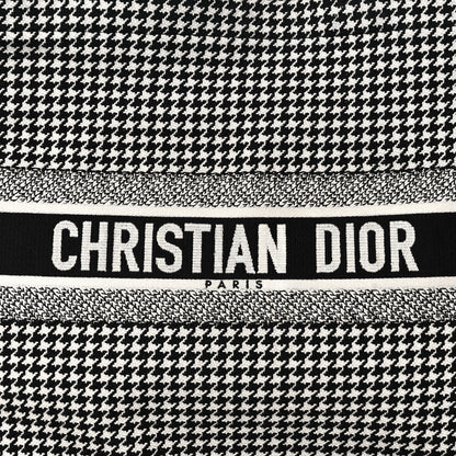 Christian Dior Canvas Houndstooth Embroidered Book Tote Black White 8 of 10