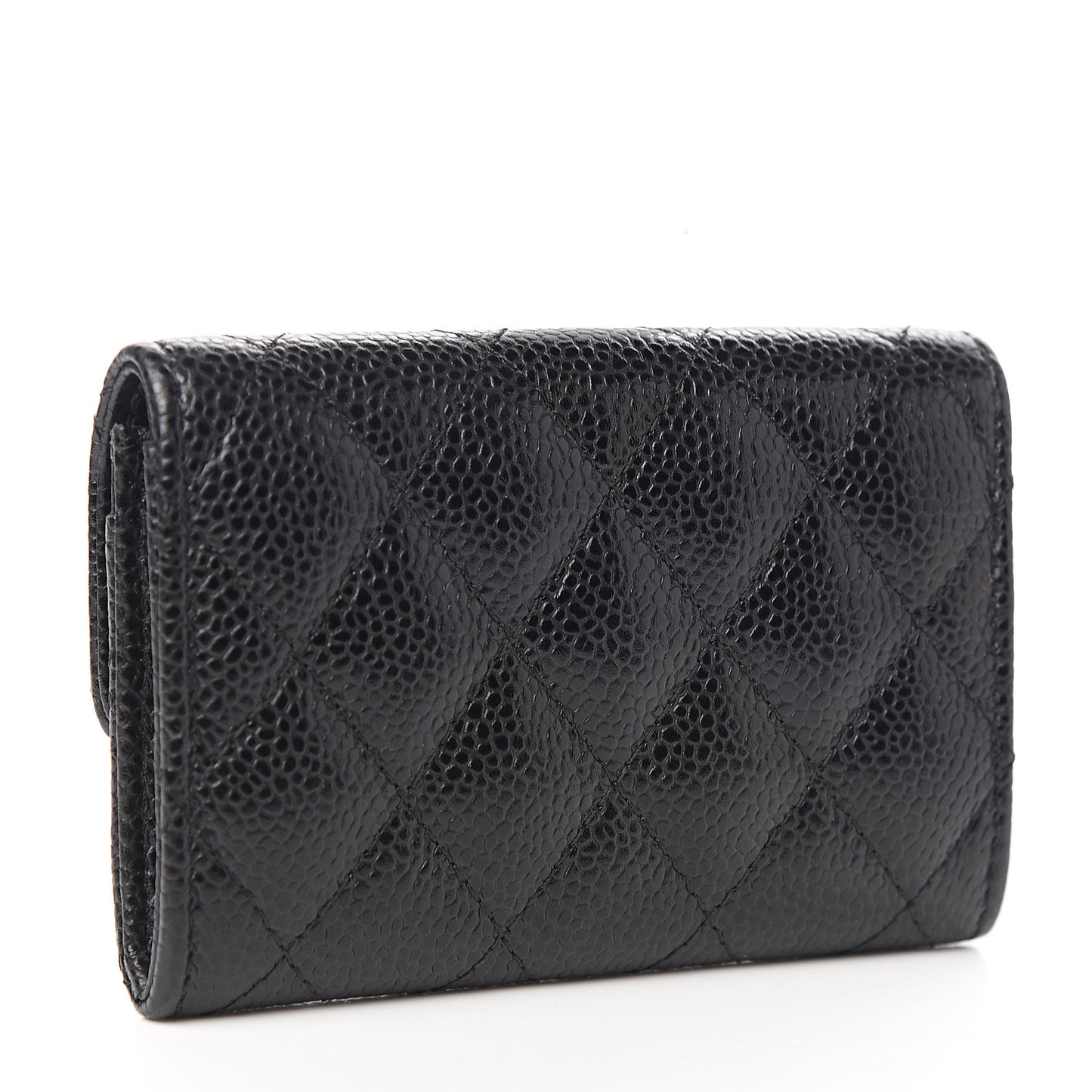 Caviar Quilted Flap Card Holder Black