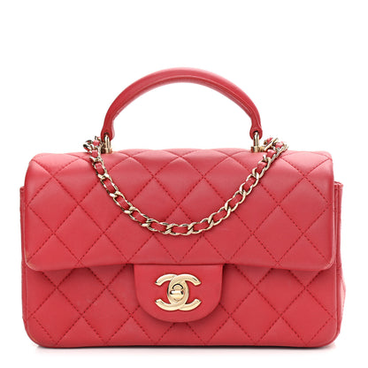 Chanel Lambskin Quilted Mini Top Handle Rectangular Flap Red 1 of 16