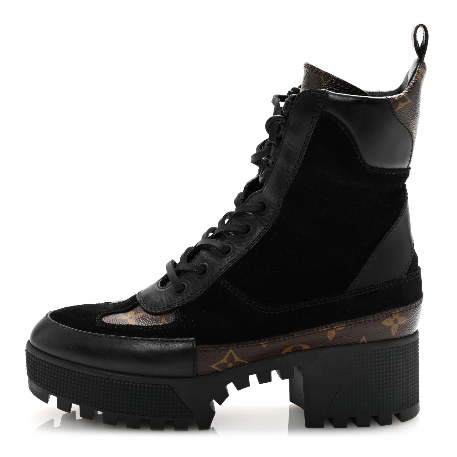 Louis Vuitton Suede Calfskin Monogram Laureate Platform Desert Boots 37 Black 1 of 7