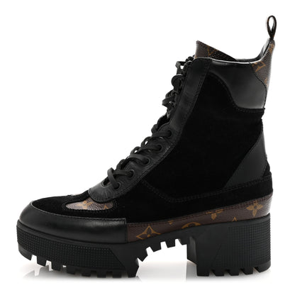 Louis Vuitton Suede Calfskin Monogram Laureate Platform Desert Boots 37 Black 1 of 7