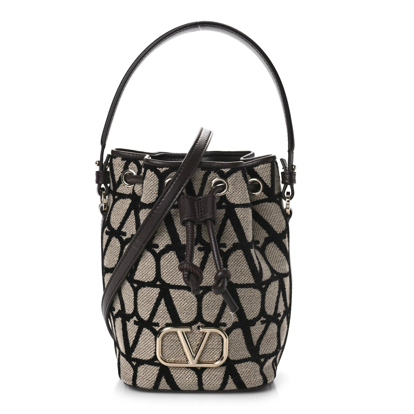 Toile Iconographe Nappa Mini Vlogo Signature Bucket Bag Naturale Black Fondant