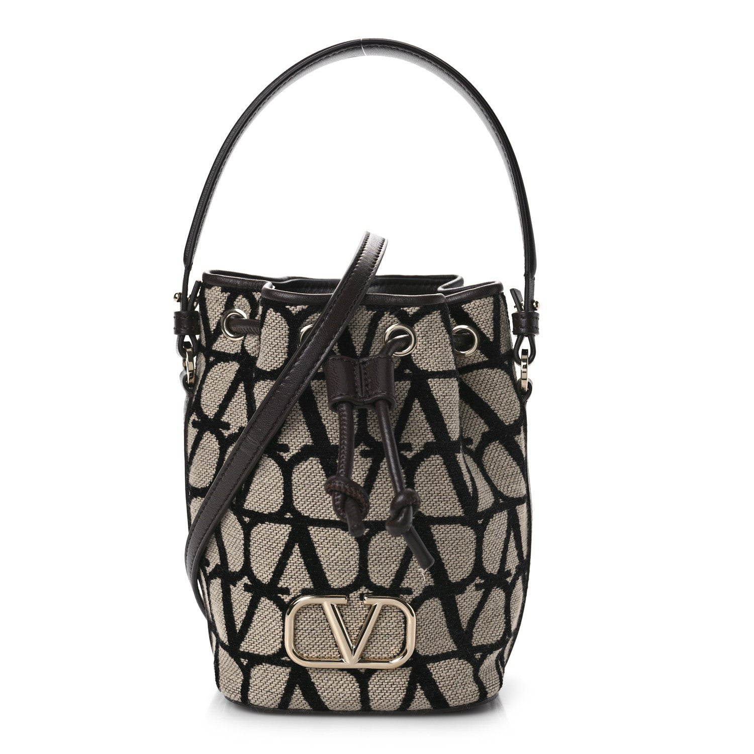 Valentino Garavani Toile Iconographe Nappa Mini Vlogo Signature Bucket Bag Naturale Black Fondant 1 of 8