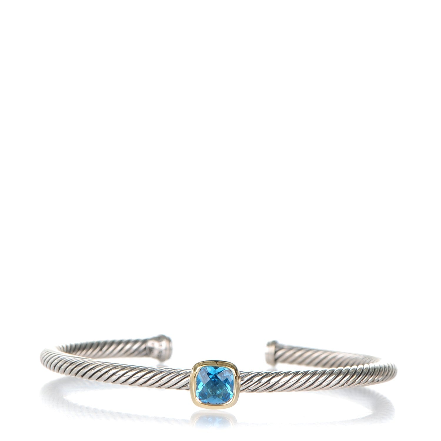 David Yurman 18k Yellow Gold Sterling Silver Blue Topaz 4mm Cuff 1 of 4