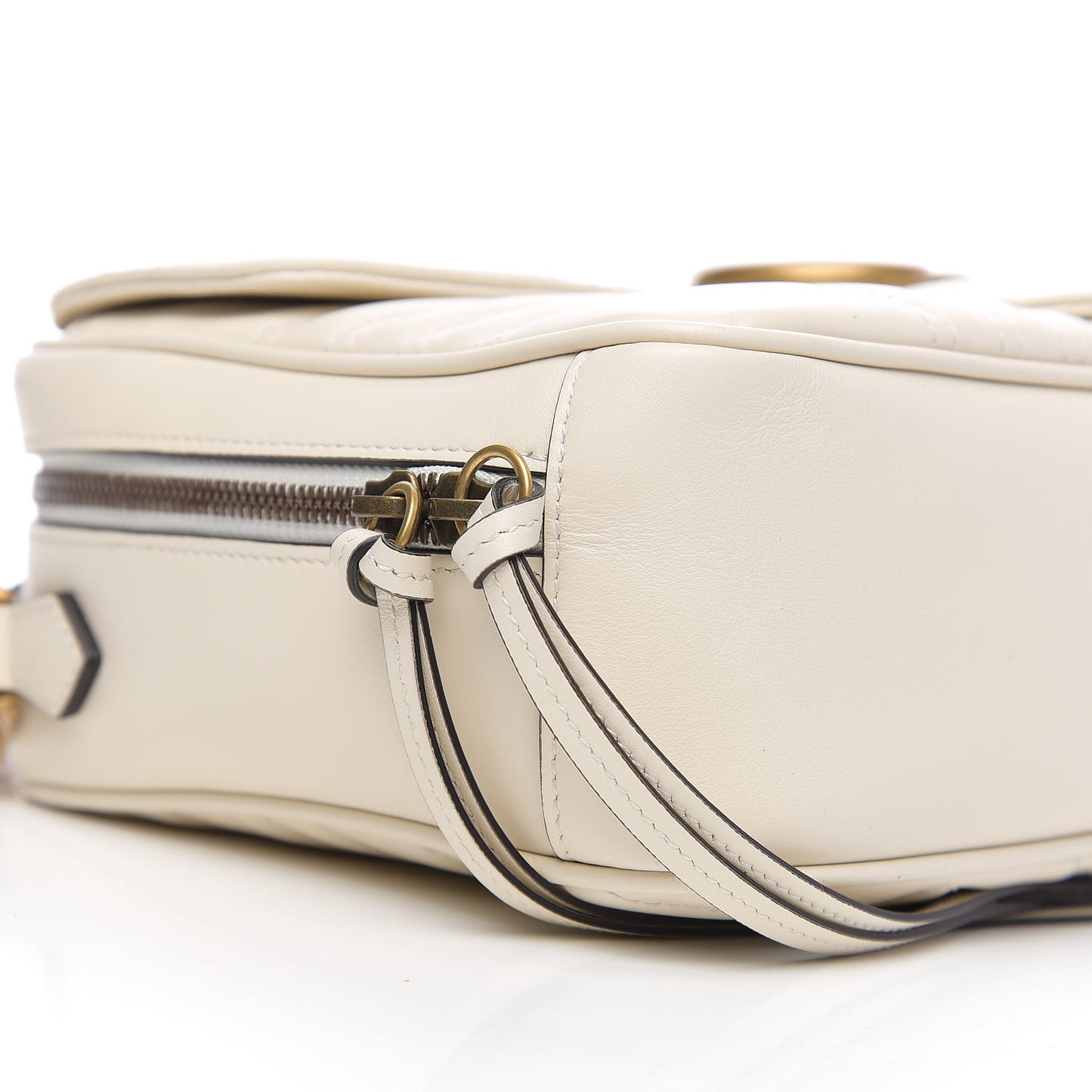 Calfskin Matelasse Sylvie Web Small GG Marmont Top Handle Shoulder Bag White