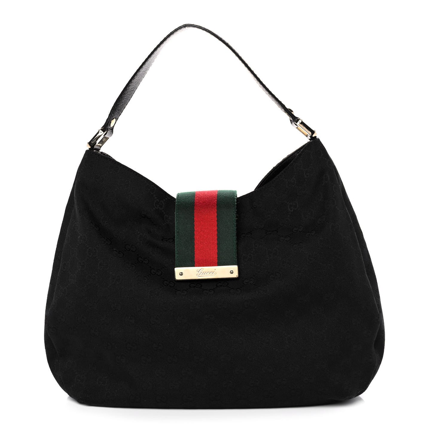 Monogram Large New Ladies Web Hobo Black