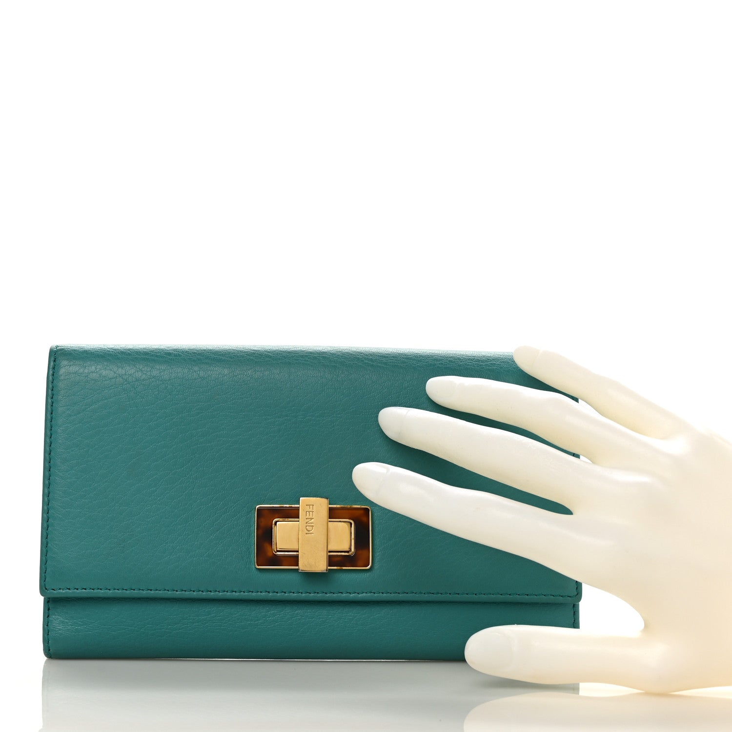 Fendi Calfskin Tortoise Peekaboo Continental Wallet Turquoise 2 of 9