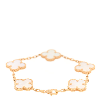 Van Cleef & Arpels 18K Yellow Gold Mother of Pearl 5 Motifs Vintage Alhambra Bracelet 3 of 7