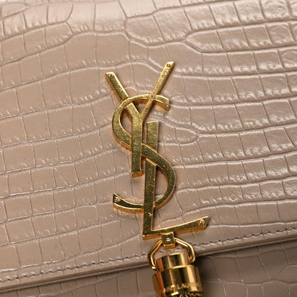 Saint Laurent Calfskin Crocodile Embossed Medium Classic Monogram Kate Tassel Satchel Dark Beige 11 of 11