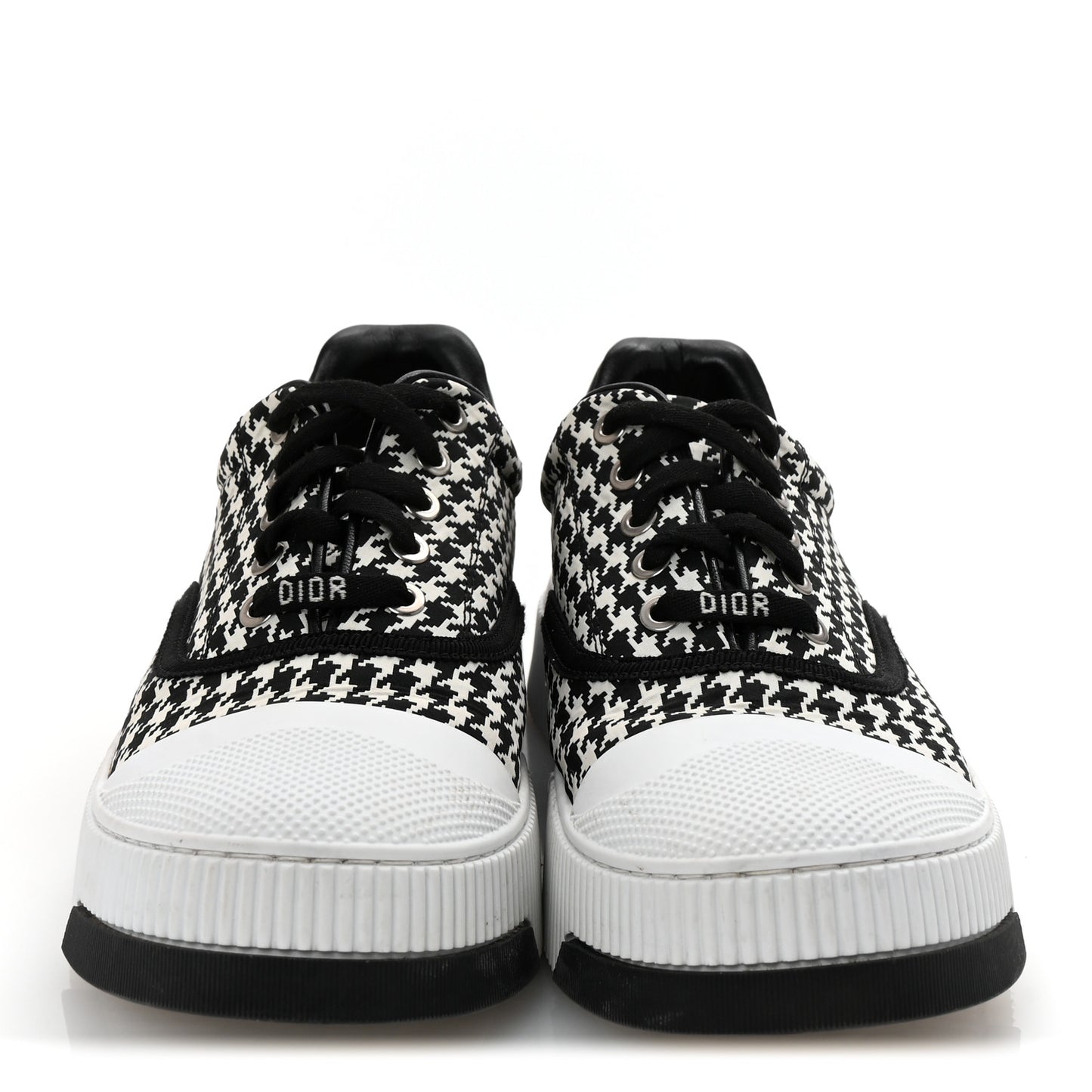 Canvas Houndstooth Embroidered D-Smash Sneakers 36.5 Black White