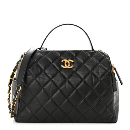 Chanel Aged Calfskin Quilted Retro Spirit Small Bowling Bag Black 1 of 11