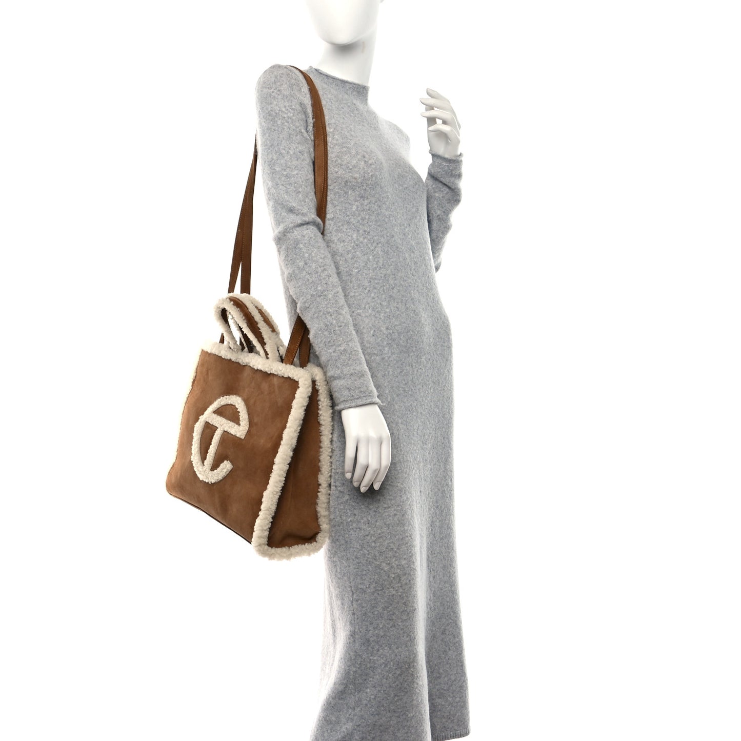 X UGG Suede Shearling Medium Shopping Bag Chestnut