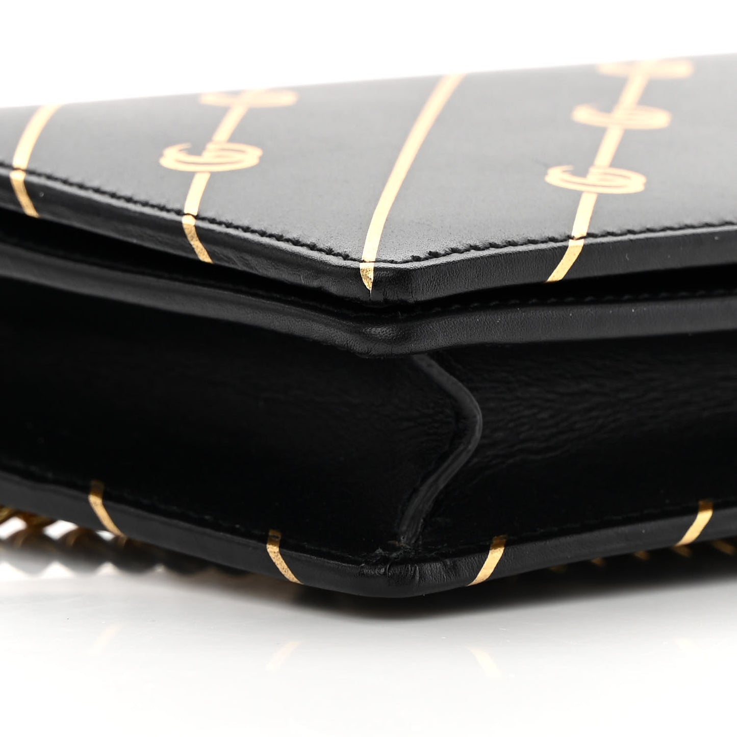 Calfskin Diagonal GG Mini Chain Wallet Black Gold