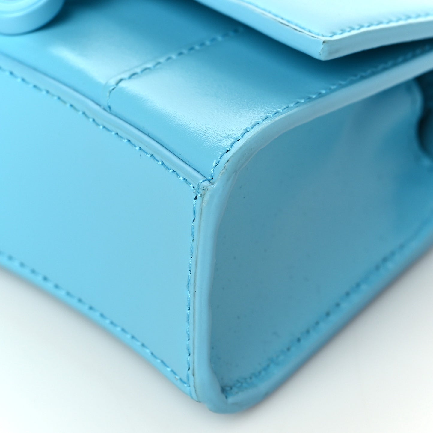 Shiny Box Calfskin Tonal B Hourglass Top Handle Bag Mini Azur