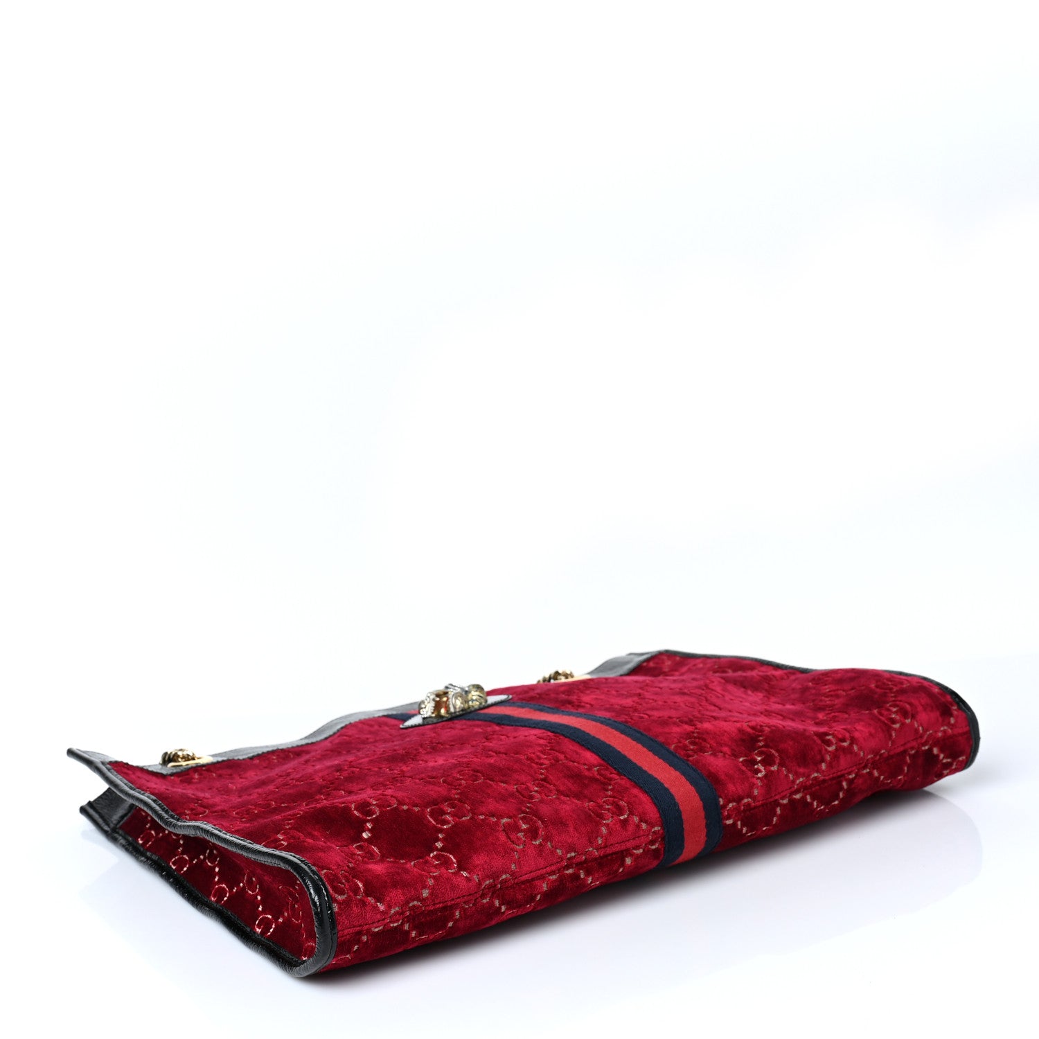 Gucci Velvet GG Monogram Large Rajah Chain Tote Red Cipria Black 5 of 11