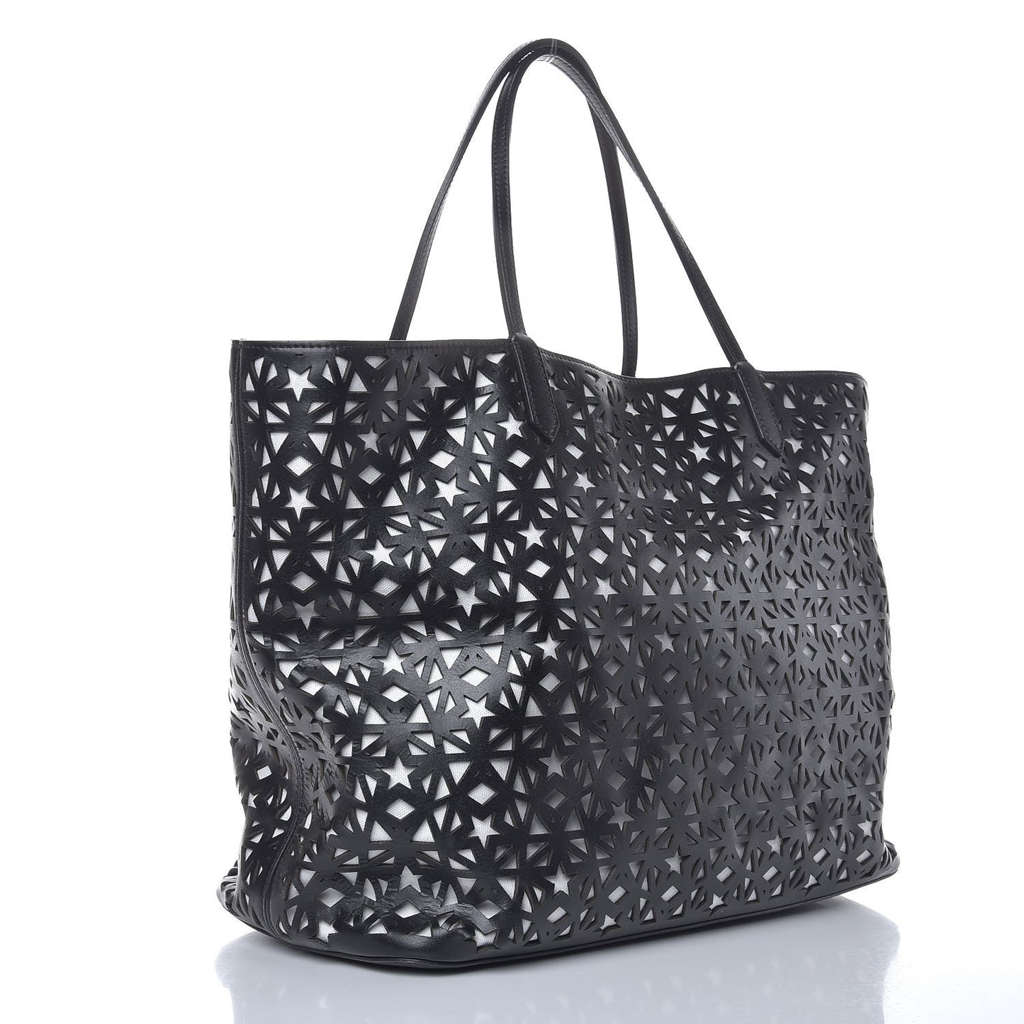 Calfskin Lazer Cut Large Antigona Tote Black White