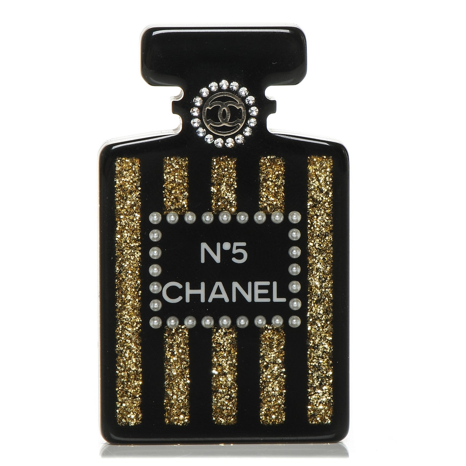 Chanel Resin Strass Perfume Bottle CC Brooch Black Gold 1 of 3