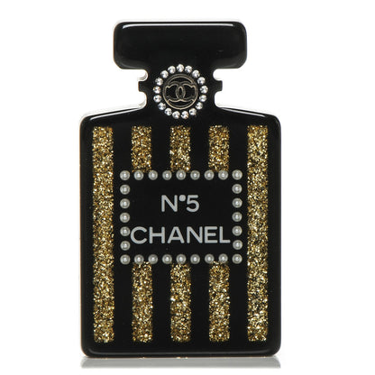 Chanel Resin Strass Perfume Bottle CC Brooch Black Gold 1 of 3
