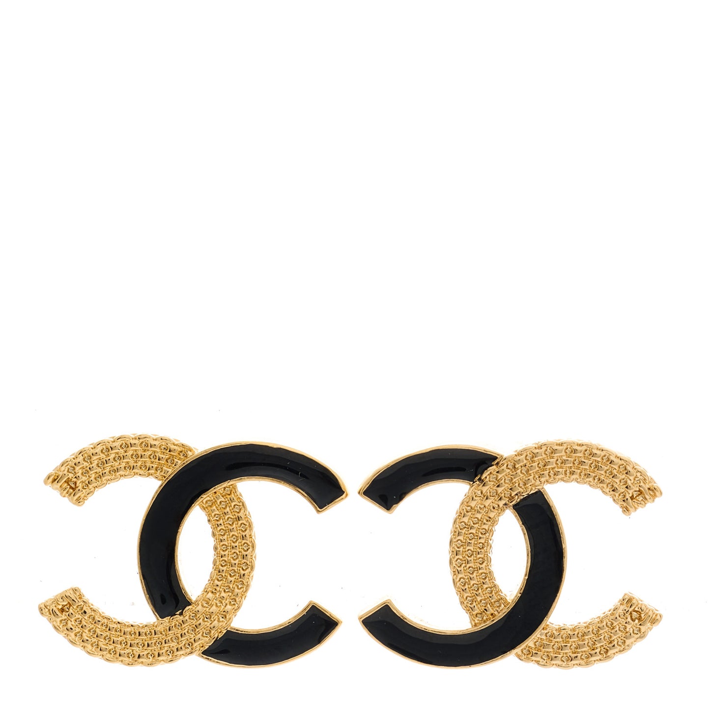 Metal Enamel CC Earrings Black Gold