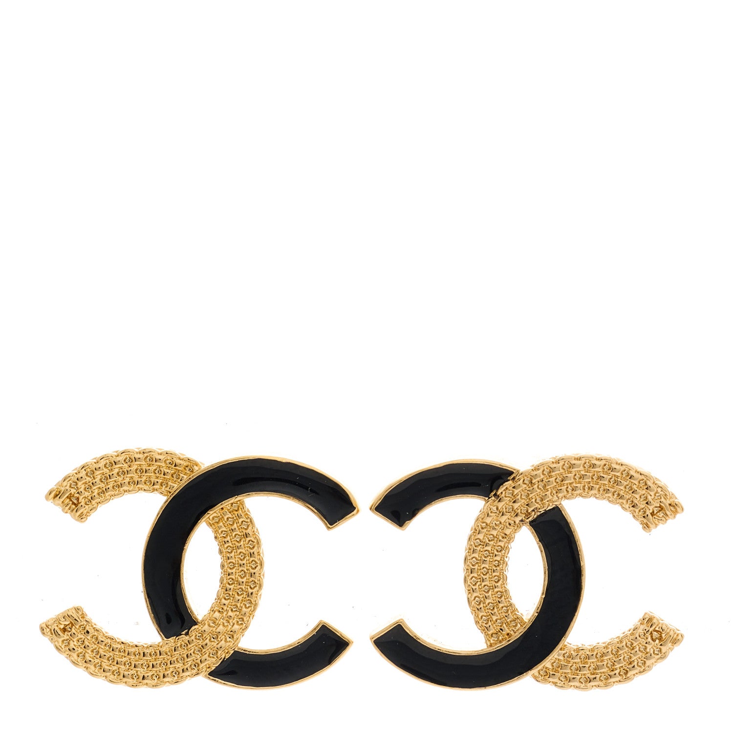 Chanel Metal Enamel CC Earrings Black Gold 1 of 5
