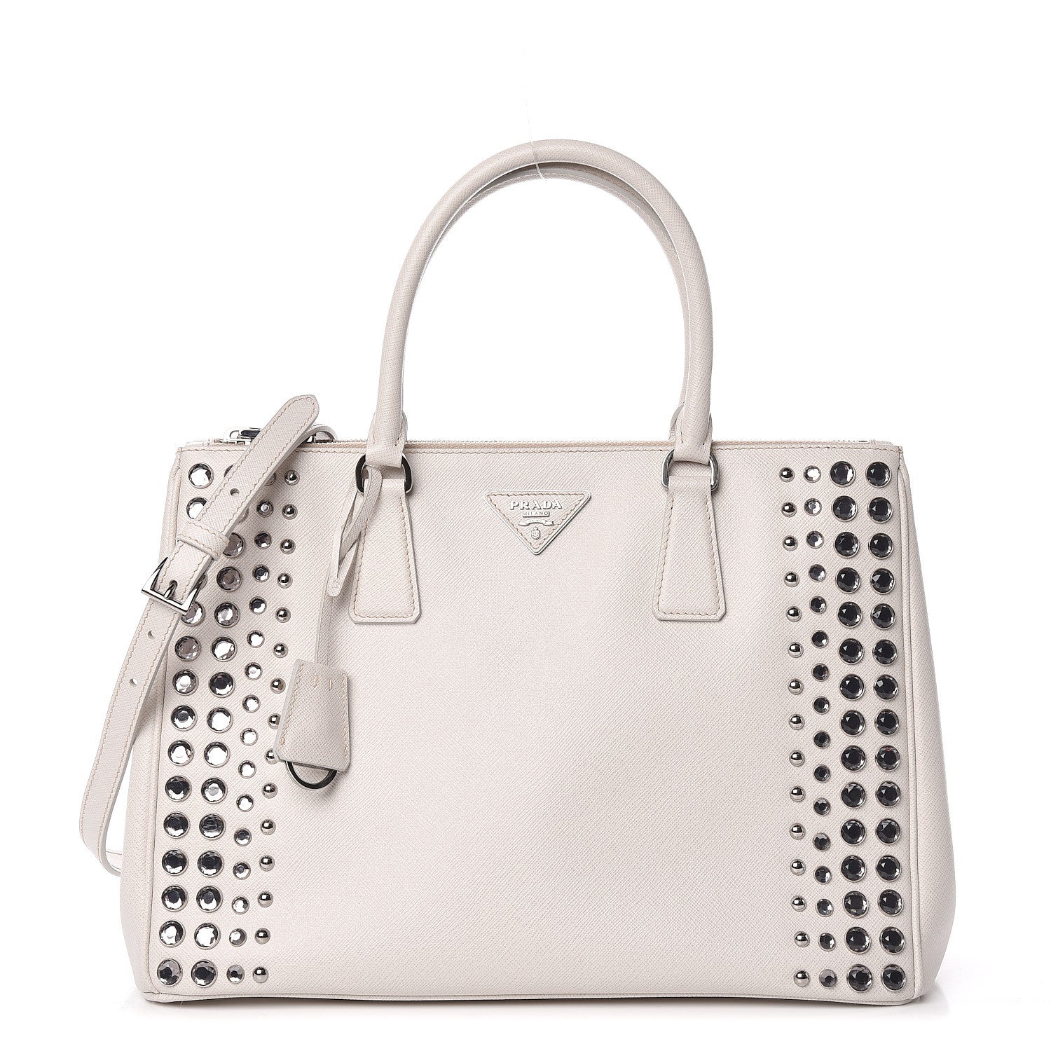 Prada Saffiano Lux Studded Crystal Medium Galleria Double Zip Tote Talco 1 of 12