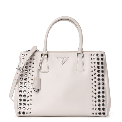 Prada Saffiano Lux Studded Crystal Medium Galleria Double Zip Tote Talco 1 of 12