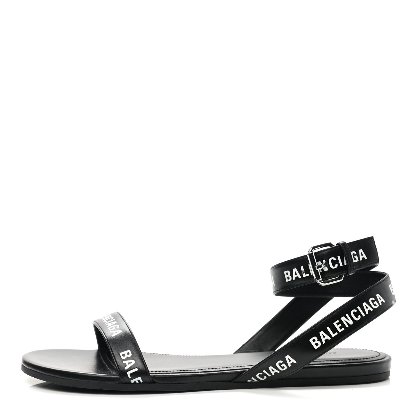 Calfskin Allover Logo Flat Sandals 36.5 Black White