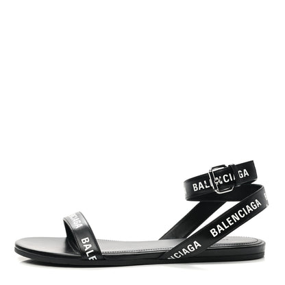 Balenciaga Calfskin Allover Logo Flat Sandals 36.5 Black White 1 of 9