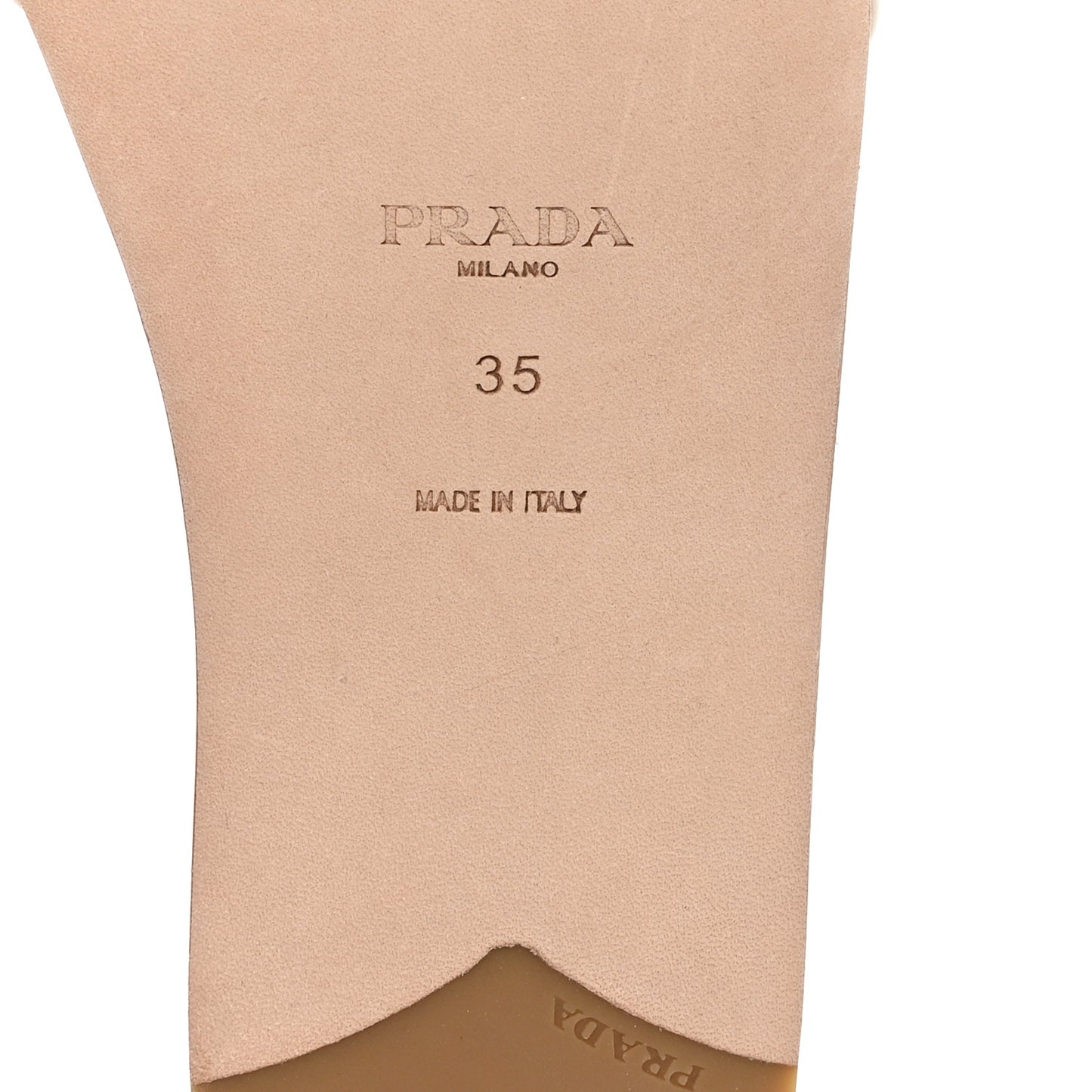 Nappa Metal Triangle Logo Flat Slide Sandals 35 Travertino