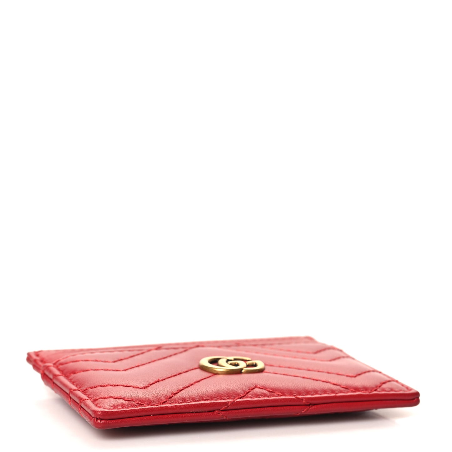Calfskin Matelasse GG Marmont Card Holder Hibiscus Red