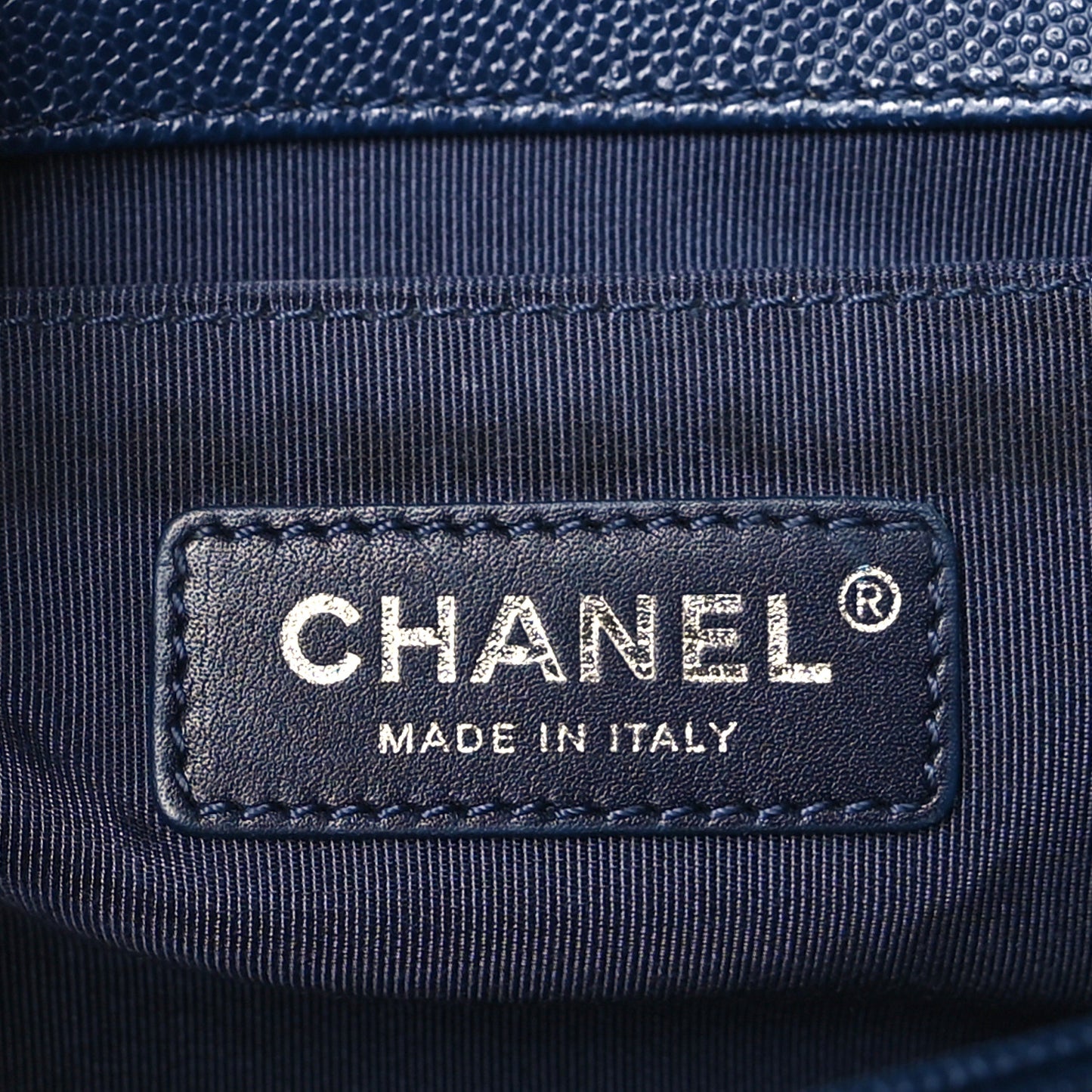 Caviar Chevron Quilted Medium Boy Flap Navy