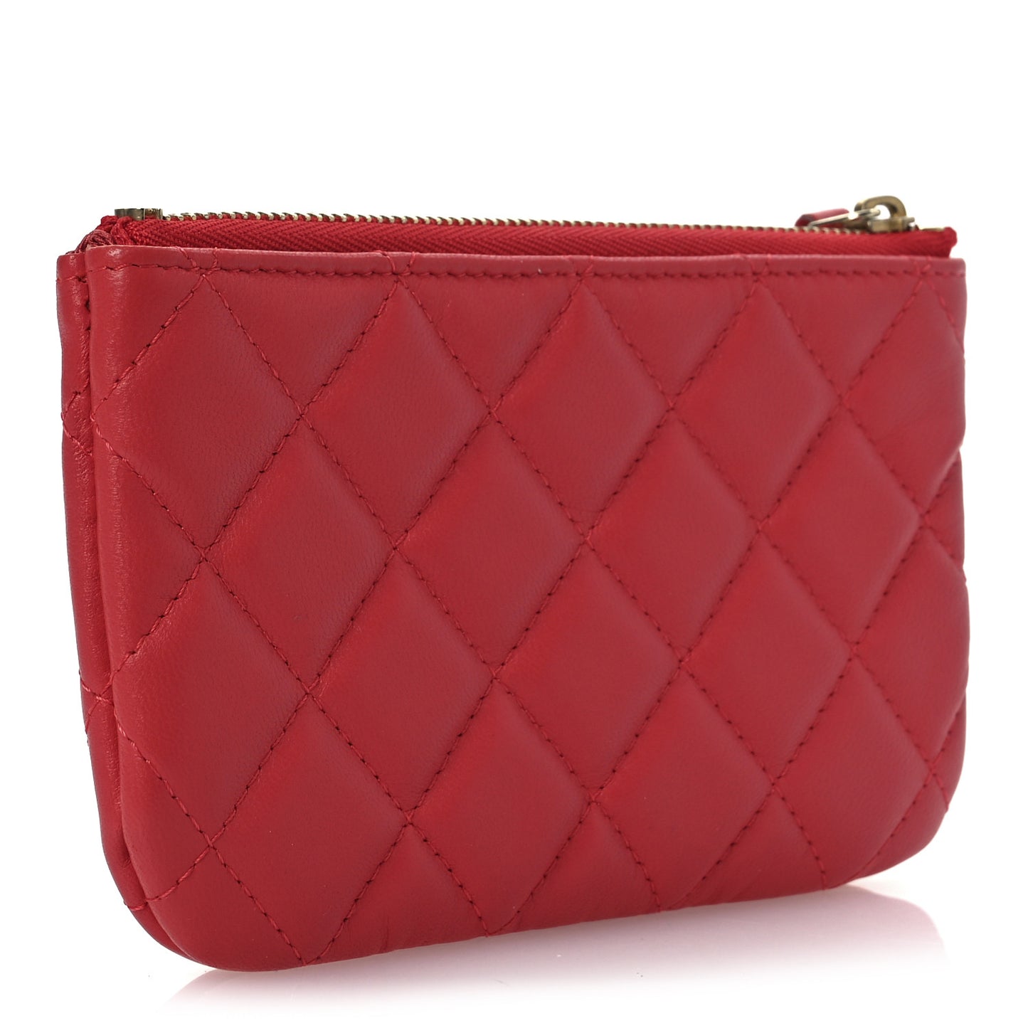 Lambskin Quilted Small Cosmetic Case Red