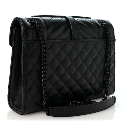 Saint Laurent Grain De Poudre Textured Mixed Matelasse Triquilt Medium Monogram Monochrome Satchel Black 3 of 10