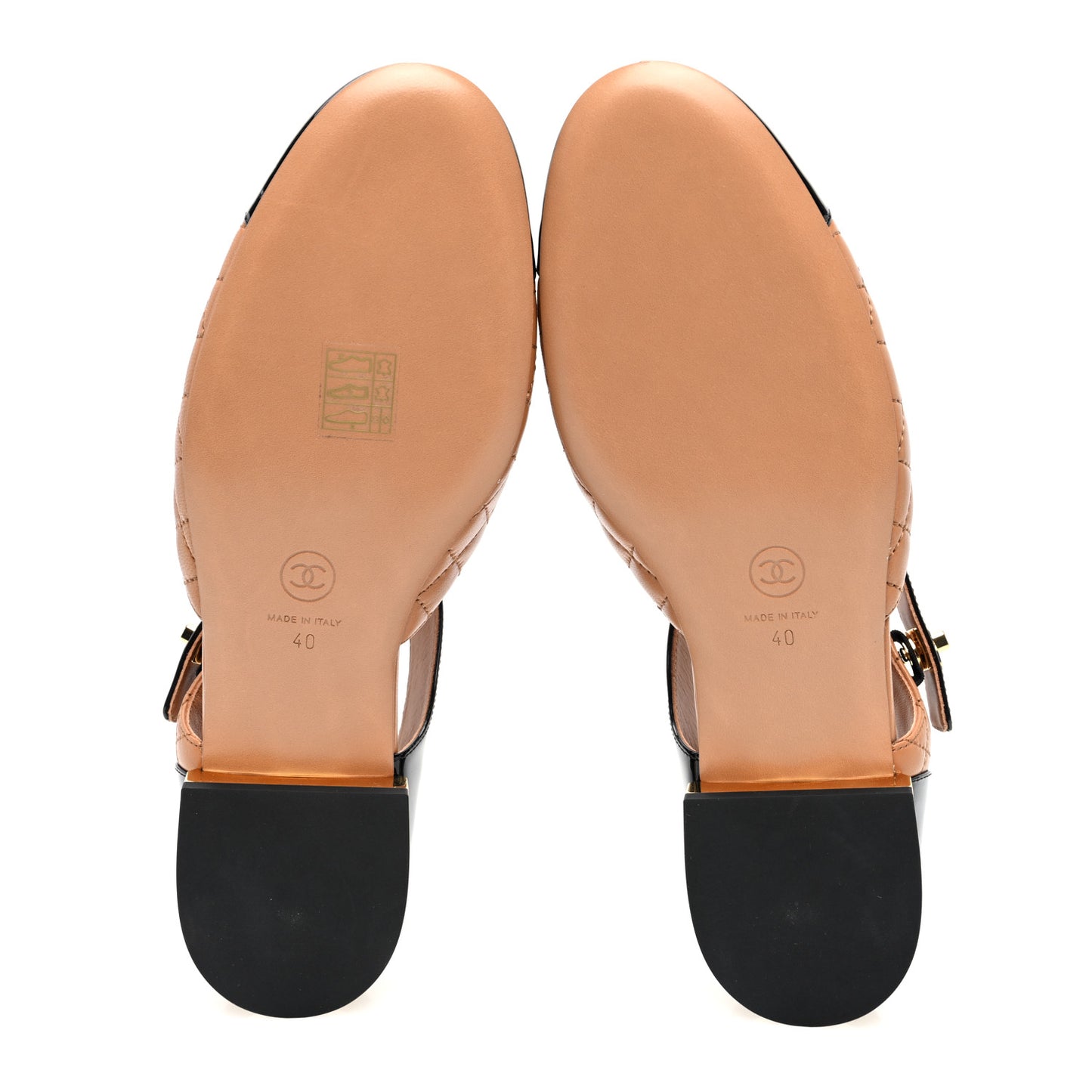 Patent Lambskin Quilted Cap Toe Ballerina Flats 40 Light Brown Black